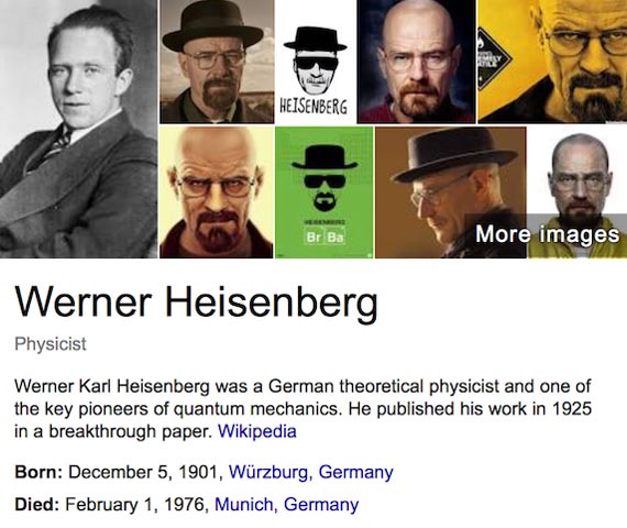 La popularidad del Heisenberg de ficción esconde la imagen del científico real en Google