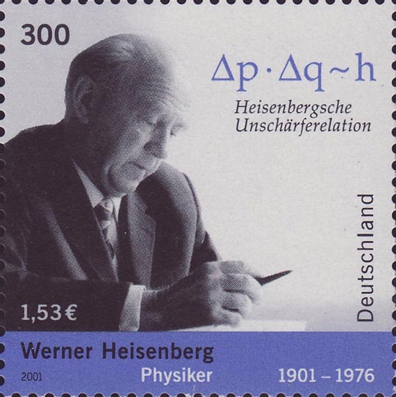 Sello alemán que conmemora el centenario de Heisenberg y destaca su principio de incertidumbre. Crédito: Deutsche Post